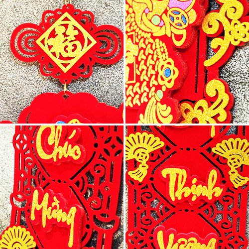 LOONELO Vietnamese New Year Red Hanging Couplets, 2026 Asian Spring Festival Proch Banner for Tết Việt NAM Décor, Traditional Vietnam Lunar Year Door Sign for Door Wall, Câu Đối Treo Tết Nguyên Đán