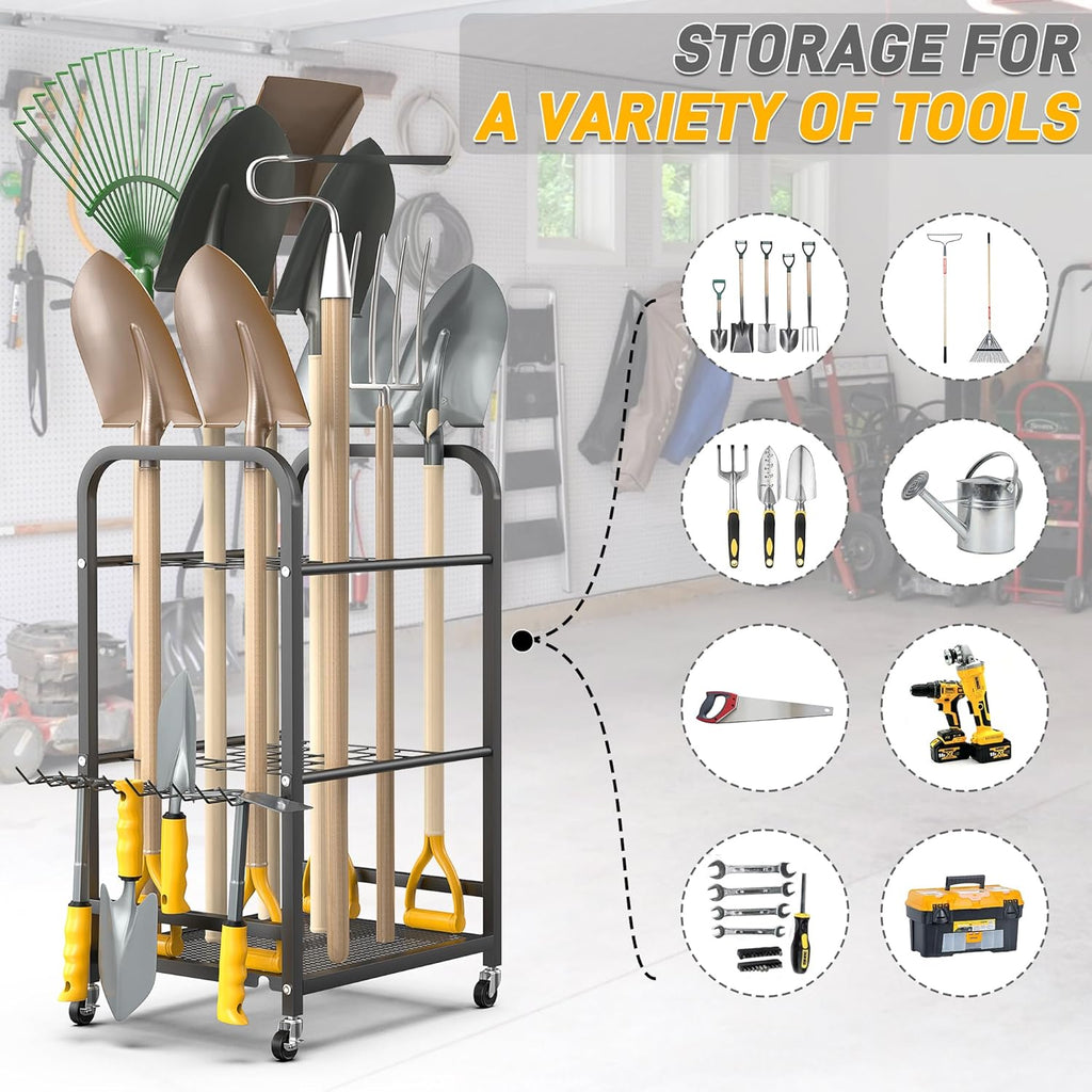 Ultrawall Garden Tool Organizer Stand - Lockable Wheels for Easy Storage | Indoor & Outdoor Tool Rack