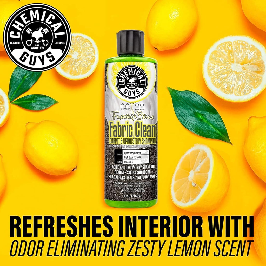 Chemical Guys Foaming Citrus Fabric Cleaner Kit - High Foaming Stain Remover & Deodorizer, 16 fl oz