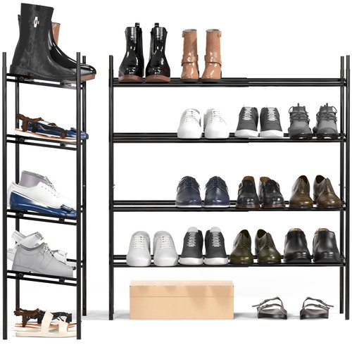 Simple Houseware 4-Tier Expandable Shoe Racks with Shelves for 16 Pairs of Shoes, Black