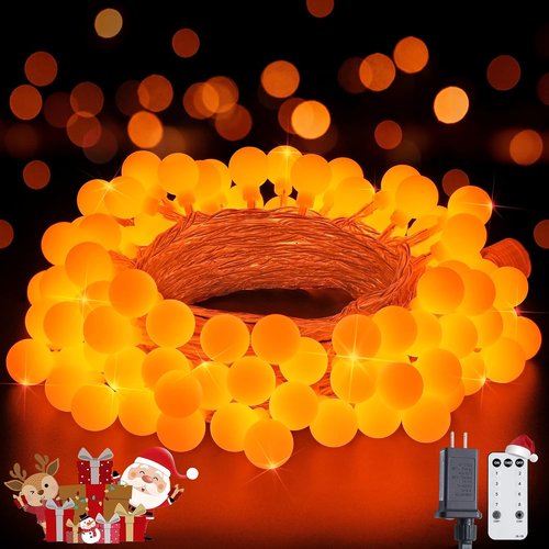 JMEXSUSS 100 LED Orange Globe String Lights - 33ft Indoor/Outdoor with Remote & 8 Modes for Fall Decor