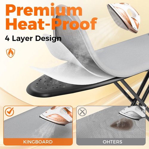 APEXCHASER Compact Ironing Board - Foldable Design with Heat Resistant Cover | 7 Height Adjustable, 13x43 Solid Grey