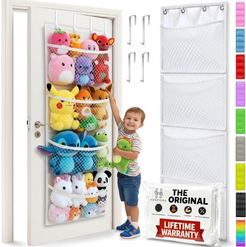 Honeyera Stuffed Animal Storage - Patented Over Door Organizer for Plush Toys | Large Hanging Net for Kids
