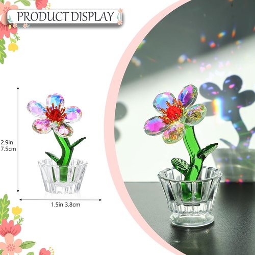 Crystal Peach Blossom Mini Ornament - Elegant Glass Flower Figurine for Home & Office Décor | 2.9 x 1.5 in