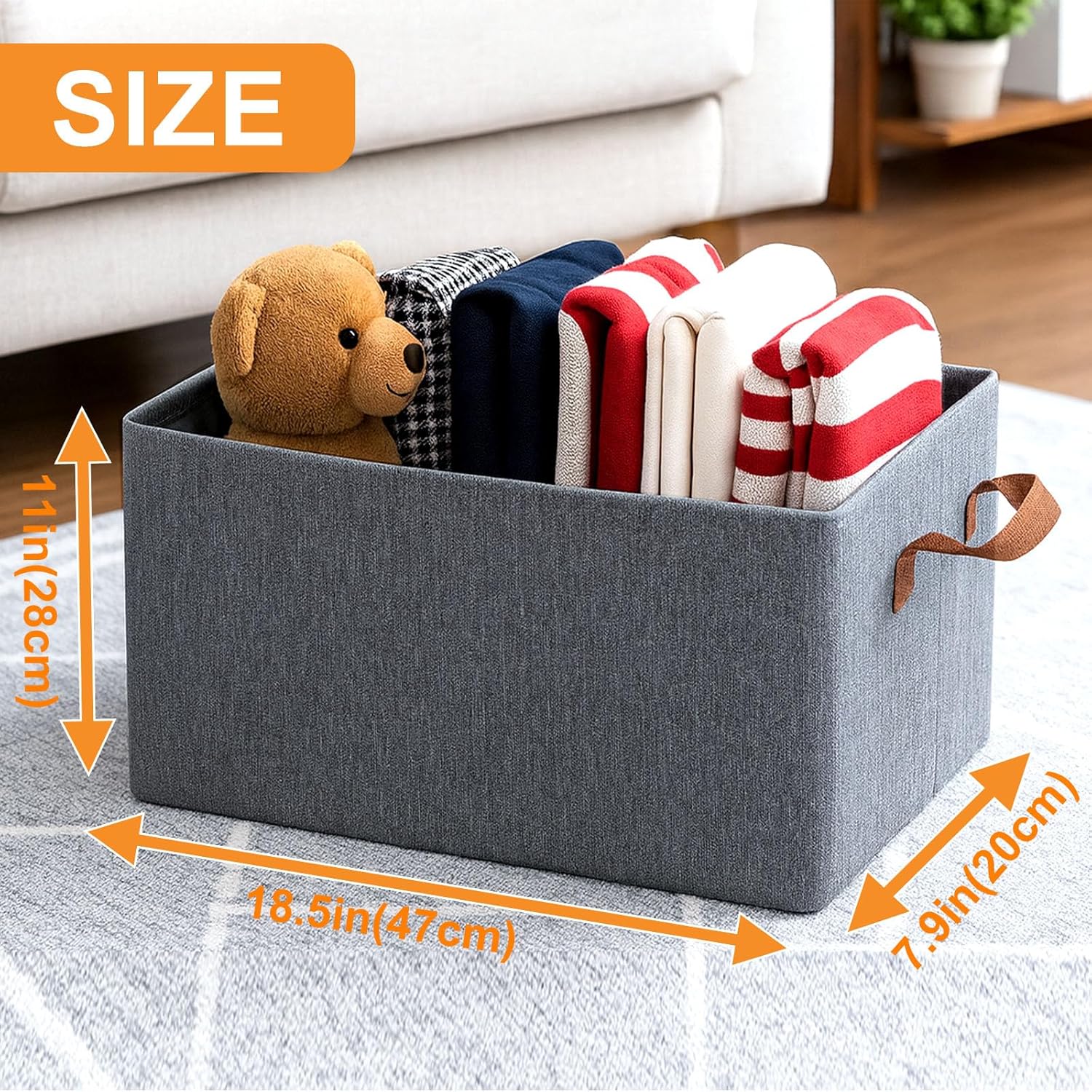 Skiennix Storage Cubes Organizer - Collapsible Fabric Bins with Reinforced Steel Frame | Gray, 18.5"x11"x7.9" - Perfect for Closets, Offices, and Toys