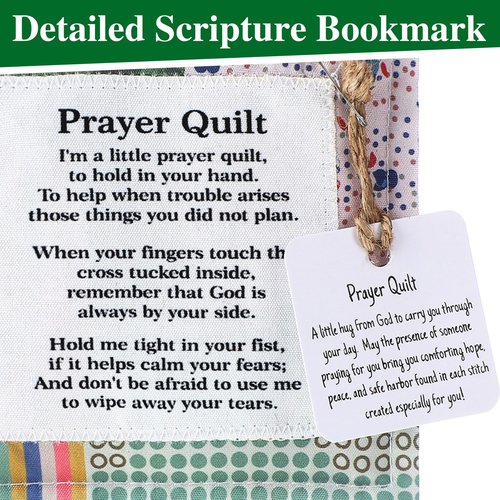 Fanfanwin 2 Pack Prayer Quilt with Cross Inside Squares Pocket Mini Scripture Prayer Quilt Encouragement Christmas Christian Gifts for Women Pastor Appreciation