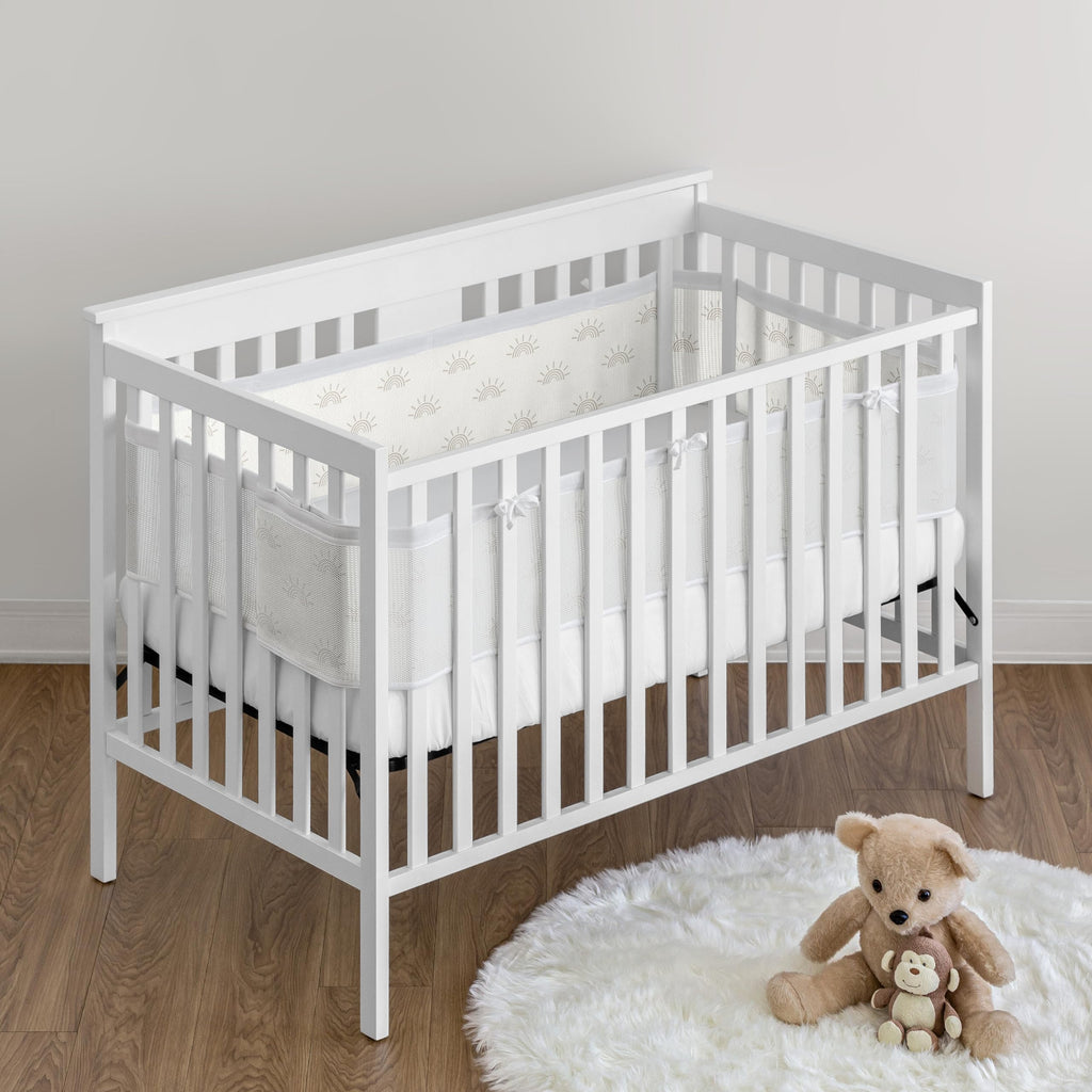 Sweet Jojo Designs + BreathableBaby 2-Piece Breathable Mesh Crib Liner Set (Ivory Boho Chic Sun) for Boys/Girls, Baby, Infants/Newborn Nursery (Sunrise, Sunset, Bohemian, Farmhouse, Shabby, Modern)