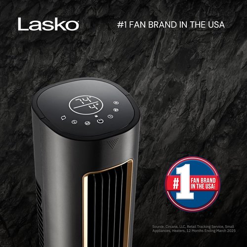 Lasko Pinnacle 40” Tower Fan - Quiet 24dB Operation, 90° Oscillation, 32 ft/s Airflow | Remote & Timer Included