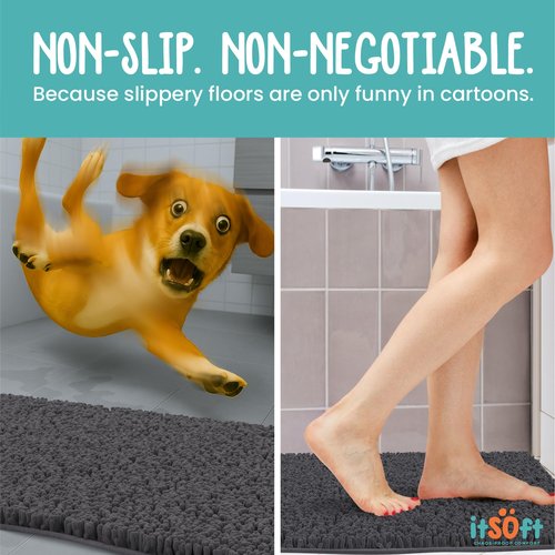 Chenille Bath Mats 34"x21", Plush Absorbent Quick Dry, Soft & Machine Washable, Non Slip Carpet for Bathroom, Thick Bathroom Rugs, Shower Restroom Rug Mat, Alfombras De Bano, Bathrugs