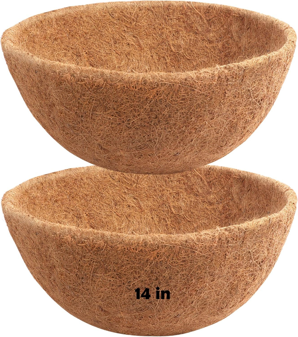 Y&M 14" Round Coconut Fiber Liner - Pre-Formed Replacement for Hanging Baskets | 2 Pack