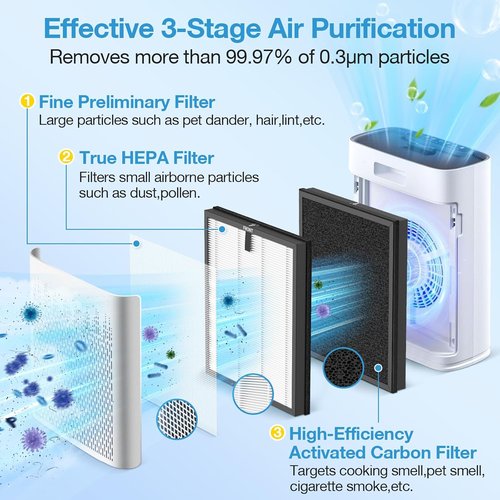 HAP603 Replacement Filter - Compatible with ECOSELF HAP603 Air Purifier | 4 Pack for Large Rooms, White