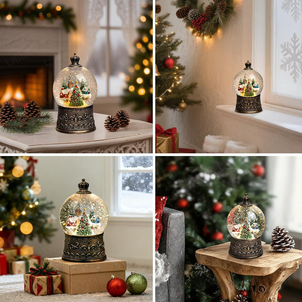 Skiennix Christmas Snow Globe Lantern - Lighted Indoor Decorations with Music Timer & Glitter | Mountain Church Design