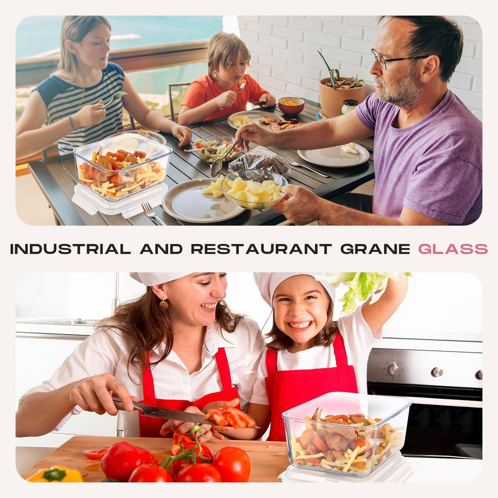 Blushtier 2 Pcs 6500 ML/ 220 oz/ 28 Cup Large Glass Food Storage Containers with Airtight Locking Lid Ideal Storing Food Vegetables Fruits Baking Casserole Lasagna Roasting Turkey, Transparent