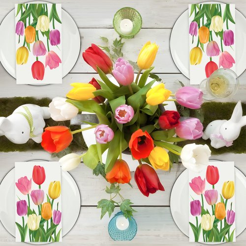 100 Pcs Spring Floral Guest Napkins Tulip Paper Napkin 3 Ply Disposable Spring Flower Party Napkins Watercolor Floral Dinner Paper Hand Towels for Bathroom Bridal Shower Wedding Birthday Party Supply
