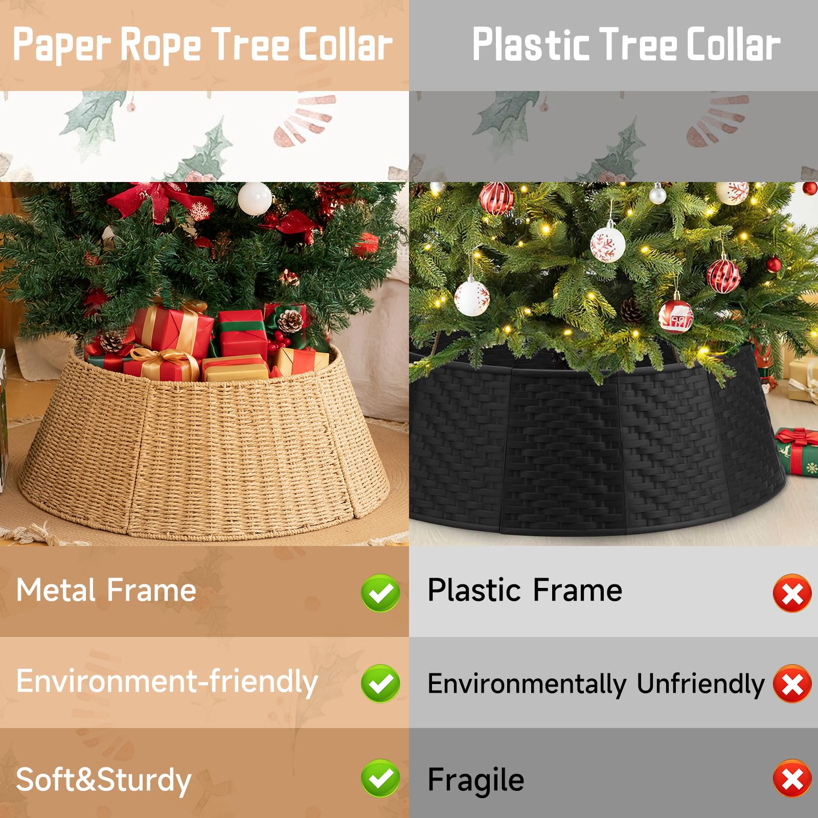 OIAHOMY Christmas Tree Collar, Wicker Holiday Tree Skirt & Stand Base Cover,Paper Rope Christmas Decor, Natural-24 inch