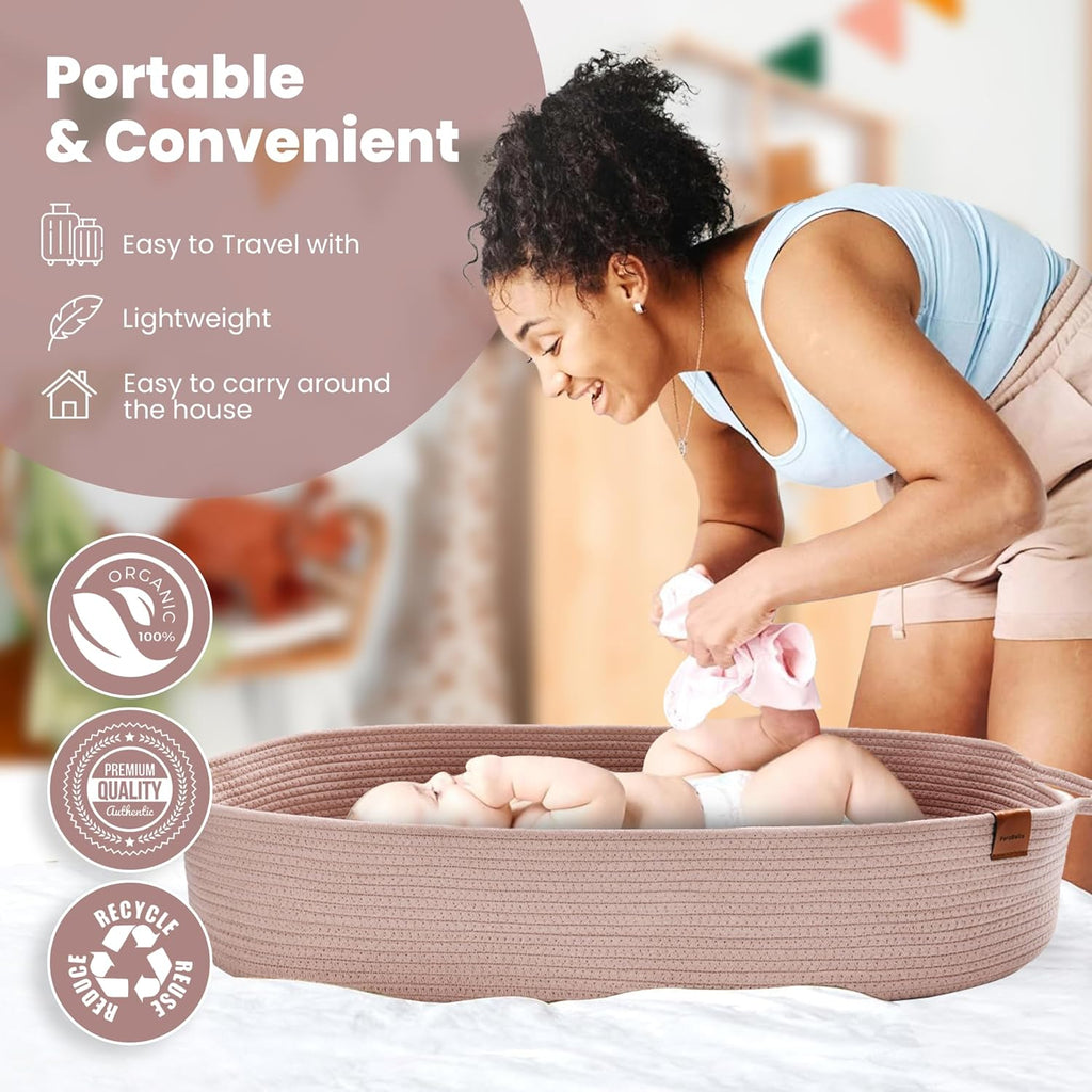 PeraBella XL Baby Changing Basket - Portable Dresser Topper with Waterproof Pad & Diaper Caddy