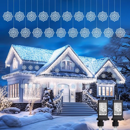 Brightown Christmas Snowflake Icicle Lights - 23.6ft 10 Drops | 480 LED Outdoor & Indoor Decor