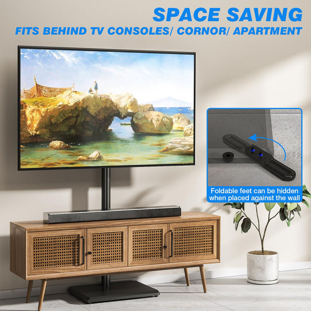 Rfiver Swivel Floor TV Stand with Power Outlet for 32-60 inch TVs, Height Adjustable Tall TV Stand with Wood Base, Hold Up to 88lbs, Saving Space Design for Bedroom, Living Room and Corner