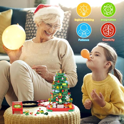 Advent Calendar 2025 Christmas Tree Building Toy Set with LED light, Christmas Countdown Calendar, 24 Days Building Block for Kids Adult Creative Gifts for Adults Teens Girls Ages 8+
