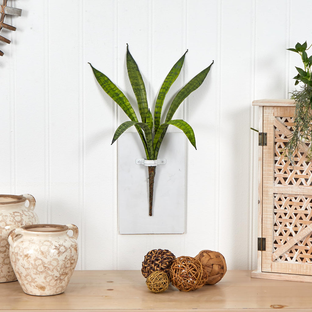 Nearly Natural 20-in Artificial Tall Snake Plants Sansevieria, Set of 6 Yellow Faux Snake Plant for Indoor Home Decor with Groun Stakes, Large Fake Plant for Office, Living Room, Bedroom, DIY