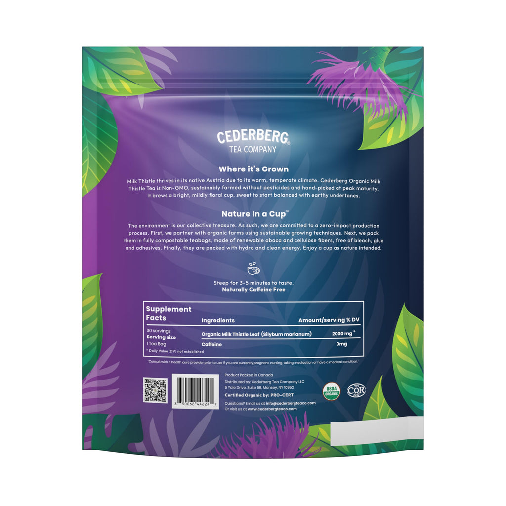 Cederberg Tea Company Organic Milk Thistle Tea — 30 Tea Bags | Organic Herbal Tea From Single Origin | Eco-Friendly Tea Bags | Non-GMO Caffeine Free Tea With Zero Sugar