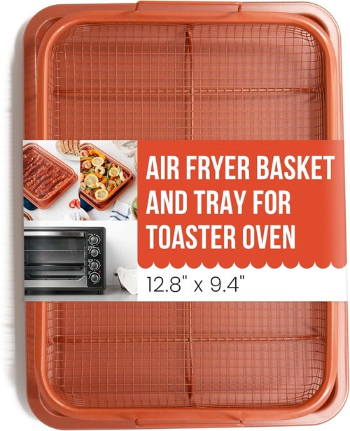 Chef Pomodoro Air Fryer Tray - Copper Crisper & Baking Pan Set for Toaster Oven | 2-Piece Rectangle