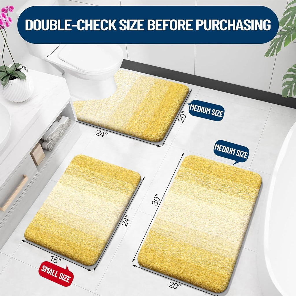 OLANLY Luxury U-Shaped Toilet Rug - Extra Soft, Absorbent Microfiber Bath Mat | 24x20, Non-Slip Yellow