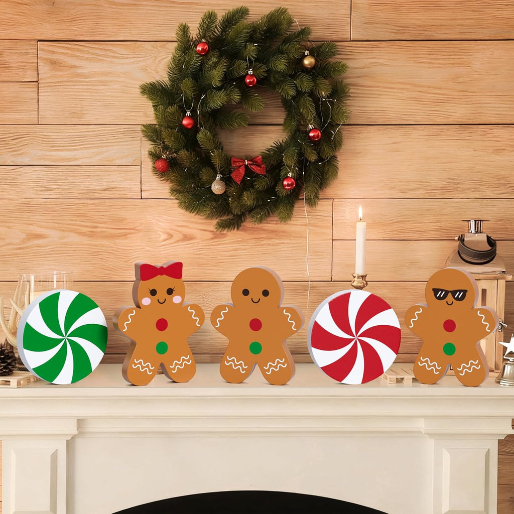 Regine Switzerland Gingerbread Christmas Decorations - 5 Pcs Wooden Signs for Home & Kitchen Decor