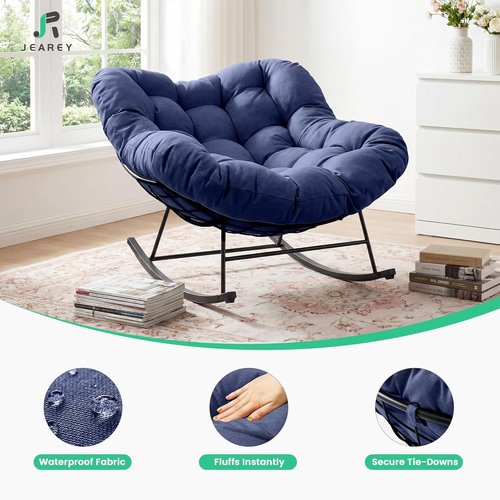 JEAREY Outdoor Papasan Rocking Chair - Oversized Comfy Egg Chair for Patio & Garden | Navy Blue