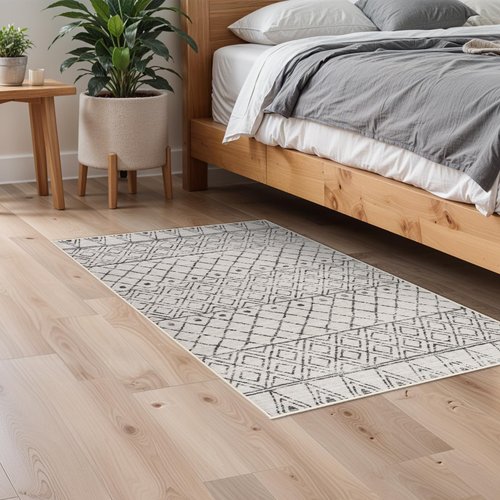 BYYVOO 2x3 Entryway Rug Washable - Moroccan Small Area Rugs for Entryway Low Pile Indoor Mat Non Slip with Rubber Backing Thin Area Rug Pet Friendly for Front Door Kitchen Bedroom 2x3 Geo Grey