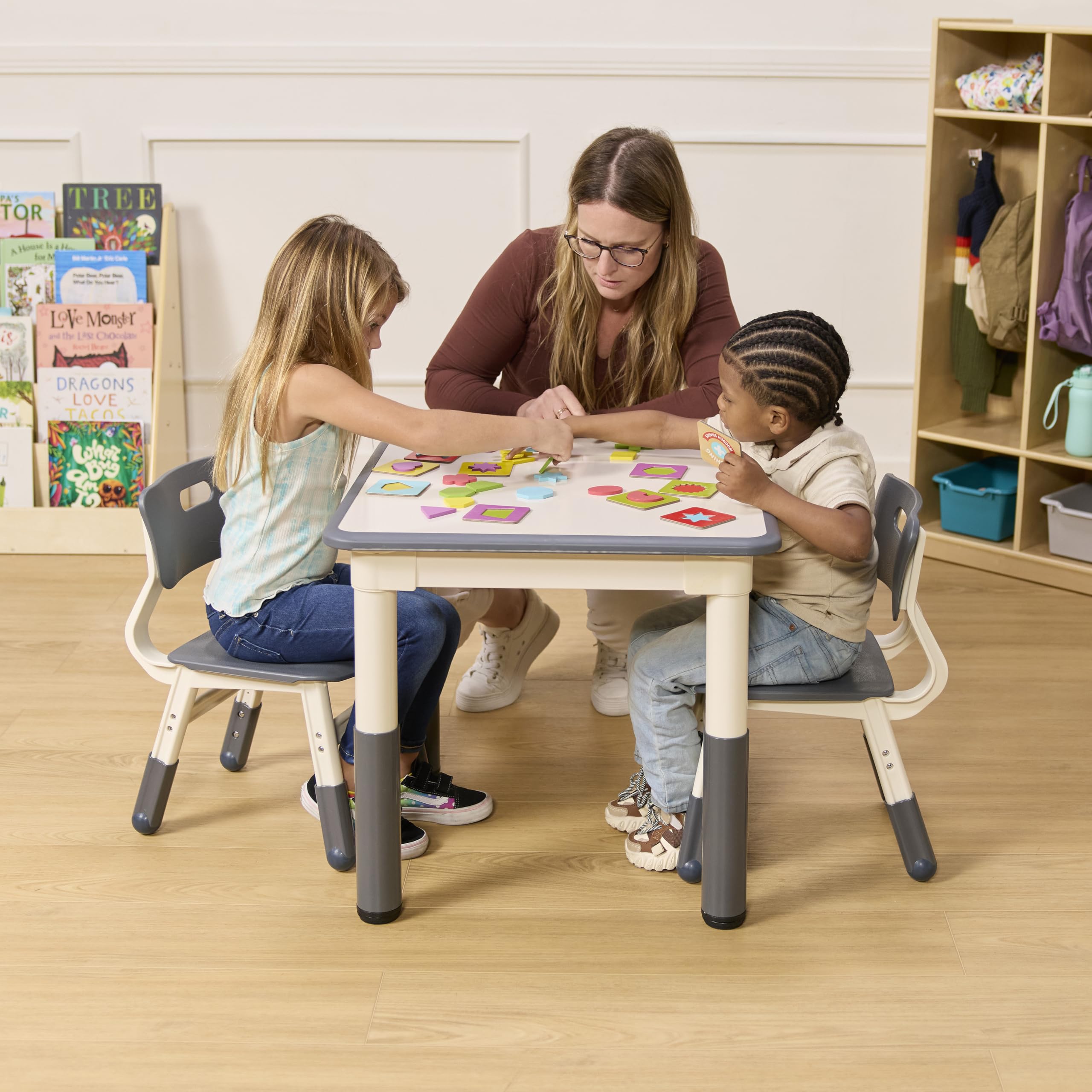 ECR4Kids Classroom Adjustable Chair, Flexible Seating, Grey, 2-Pack