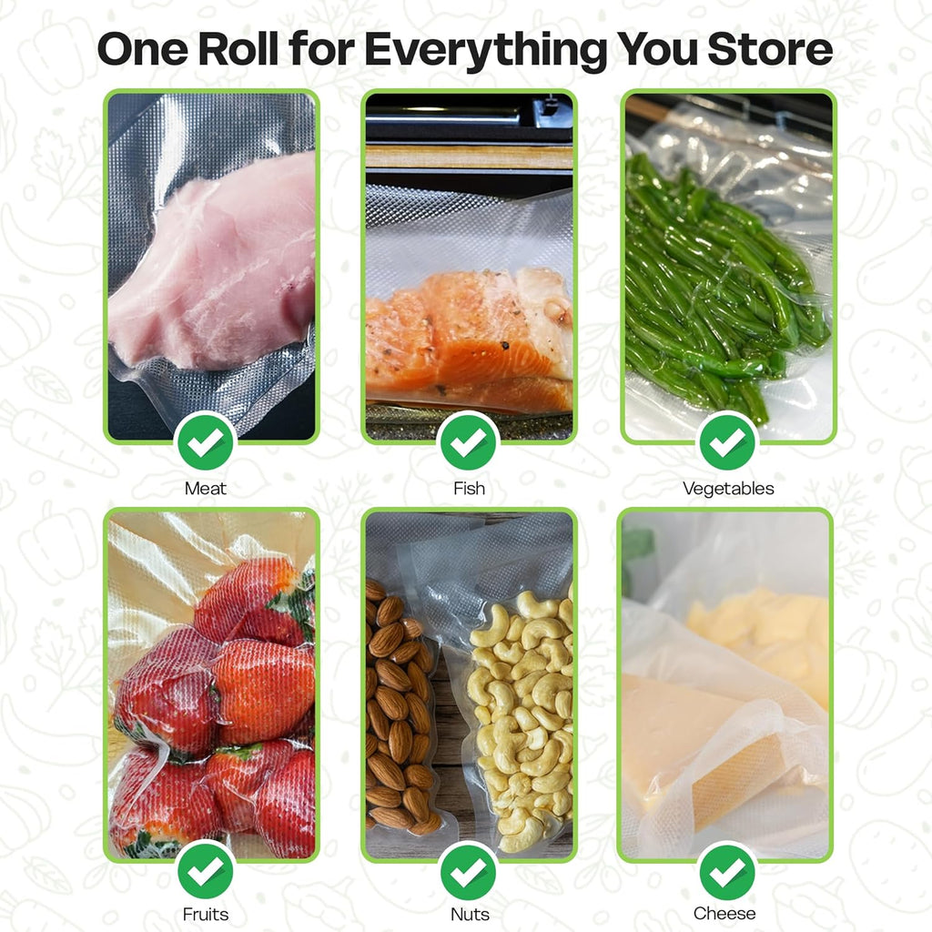 Premium Vacuum Sealer Bag Rolls - Custom Cut Food Storage for Freshness & Meal Prep - 3 Pack (8"x20')
