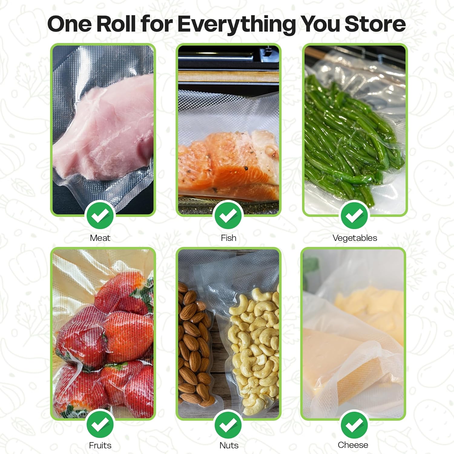 Premium Vacuum Sealer Bag Rolls - Custom Cut Food Storage for Freshness & Meal Prep - 3 Pack (8"x20')