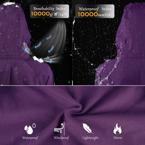 33,000ft Women's Waterproof 3-IN-1 Ski Jacket, Warm Fleece Insulated Winter Snow Coat Windproof Rain Jackets Parka Hooded for Traveling Climbing Hiking