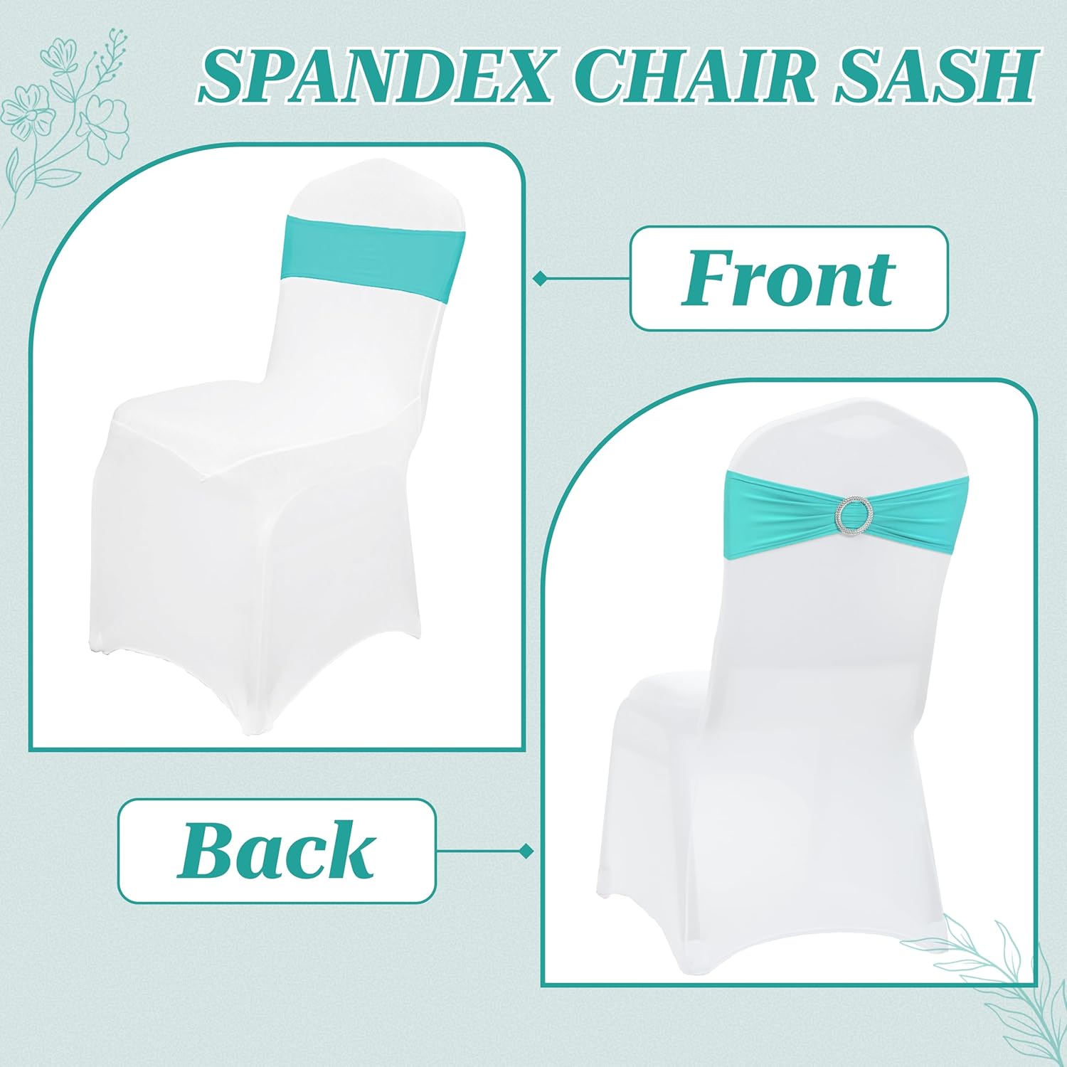 MDS Spandex Chair Sashes - Premium Stretch Covers with Buckle Slider | 50 Pack in Aqua Blue for Weddings & Events