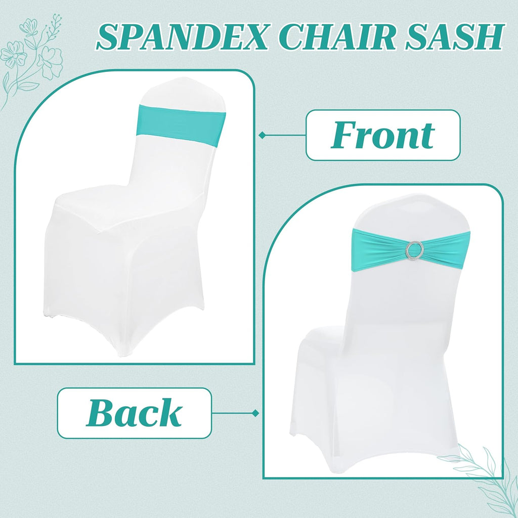 MDS Spandex Chair Sashes - Premium Stretch Covers with Buckle Slider for Weddings & Events | Aqua Blue, Pack of 10