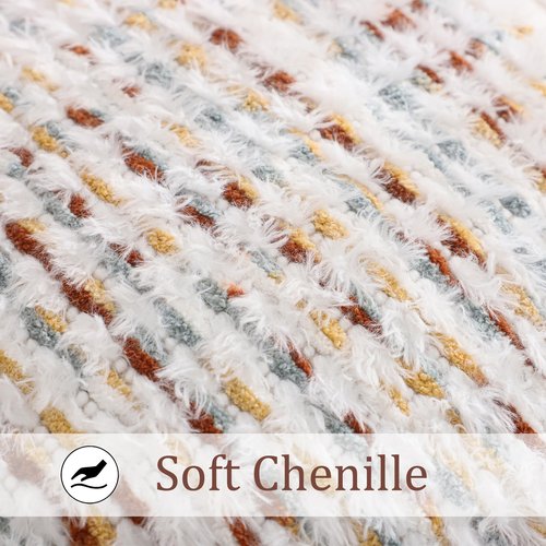 LUOYEHK Boho Throw Pillow Covers 20x20 Inch Set of 2 Chenille Tufted Pillowcase Farmhouse Neutral Cushion Covers for Couch Sofa Bed Living Room, Orange White