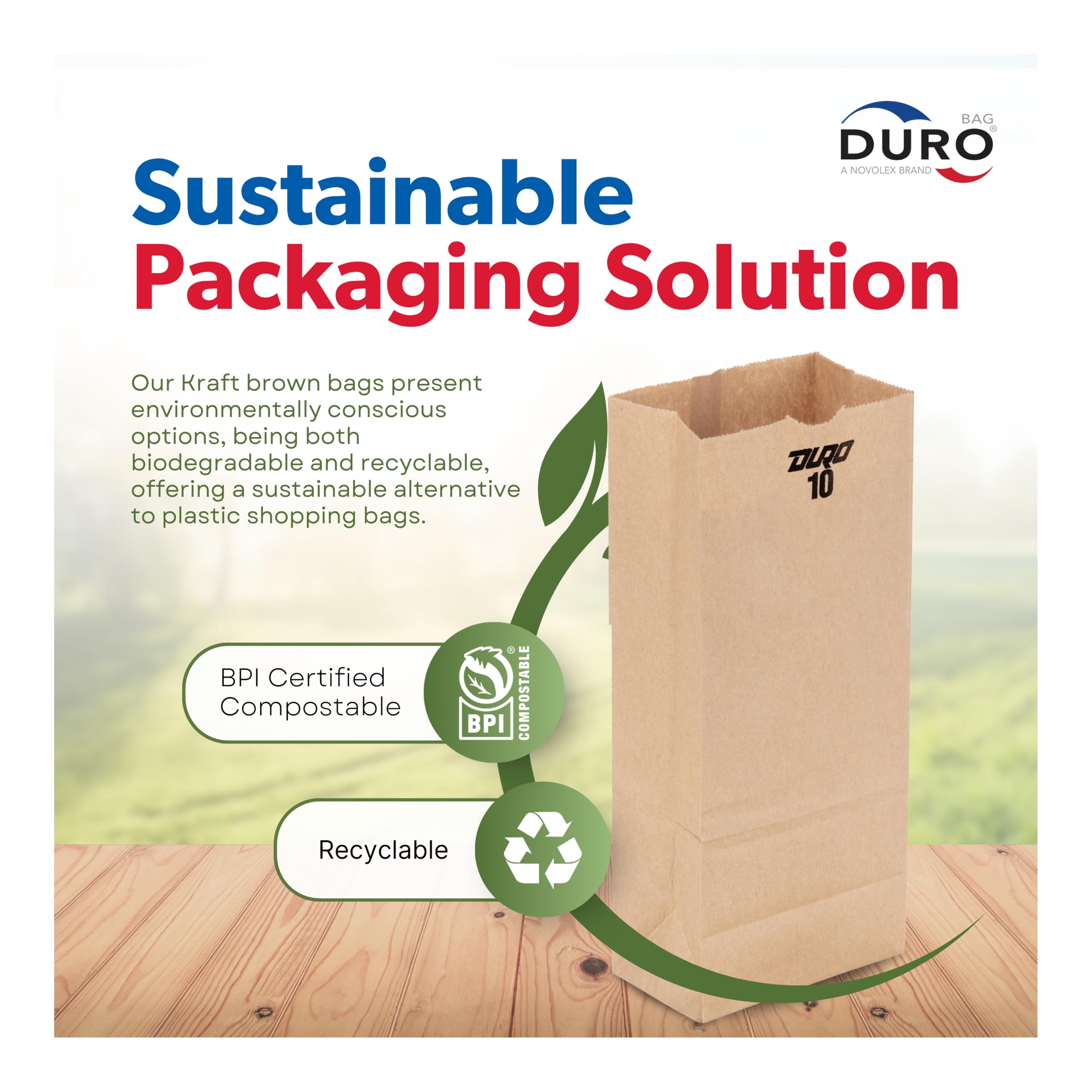 DURO ID# 18410 10# SOS Bag 35# 100% Recycled Natural Kraft, 500 Piece