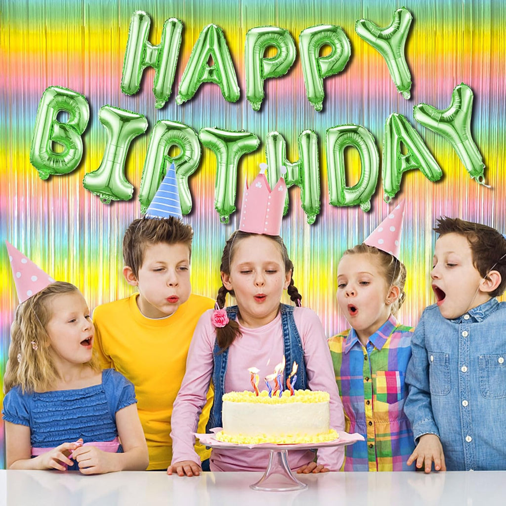 Pastel Rainbow Foil Fringe Curtain - Vibrant Party Backdrop for Birthday Decorations
