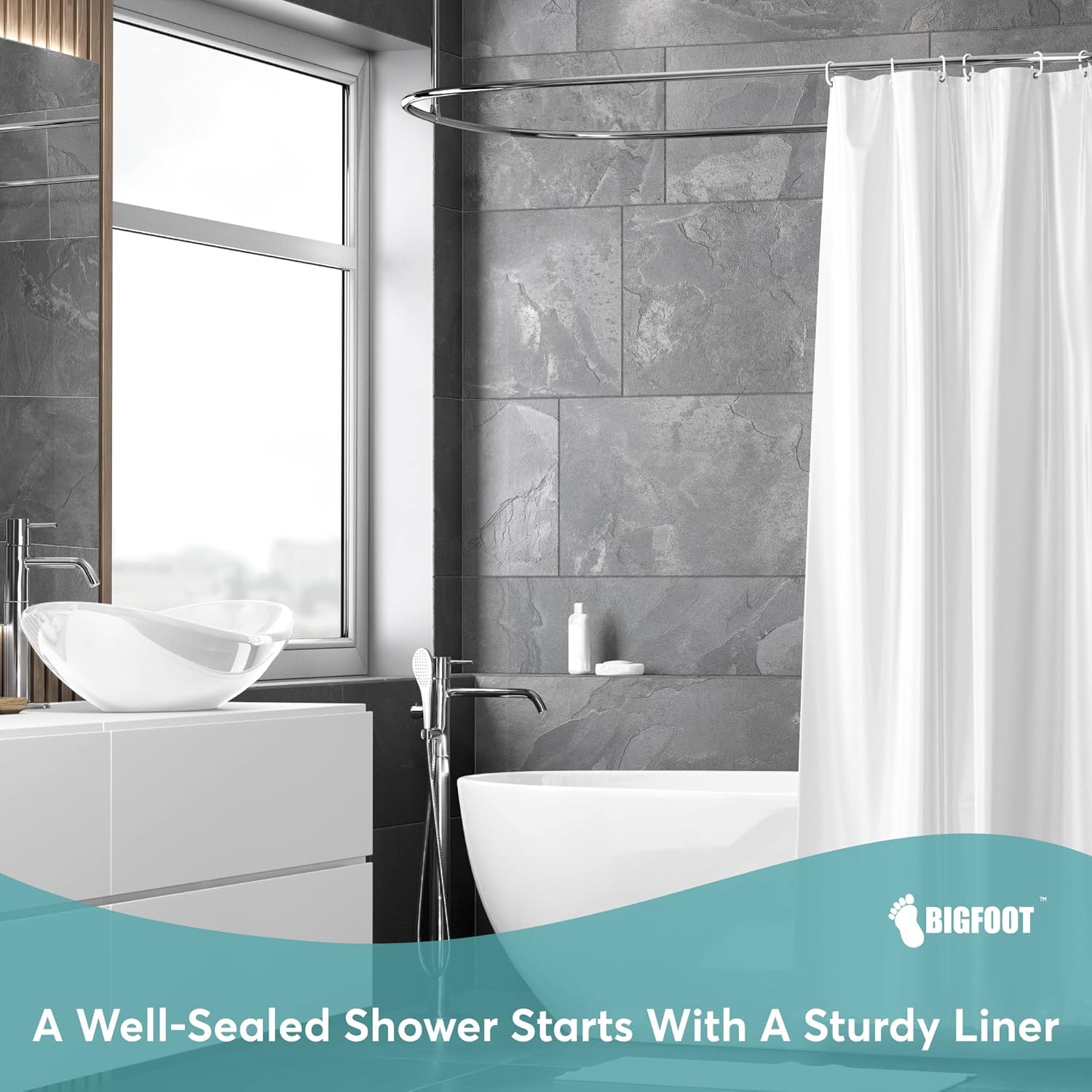 BigFoot Shower Curtain Liner - Premium 72 x 72 Odor-Free PEVA with Rustproof Grommets & Magnetic Weights | Frosted Finish