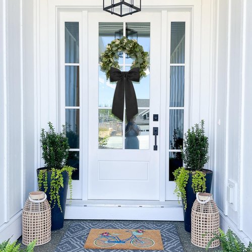 Black Wreath Sash Set by [Brand Name] - Elegant Linen Ribbon Bow for Front Door & Porch Decor