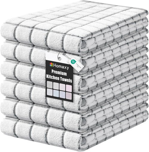 Homaxy Premium Kitchen Towels - Super Absorbent Soft Terry Dish Towels | 16”x28”, Grey, 6 Pack