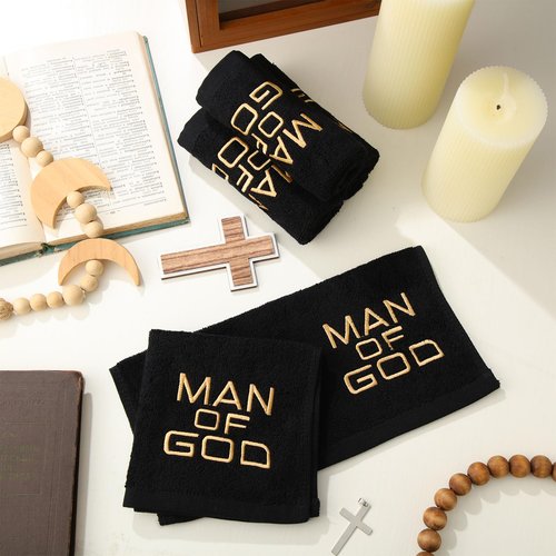 Buryeah 6 Pcs Pastor Towels for Men Women Christmas Pastors Appreciation Gifts Christian Cross Woman of God Church Clergy Hand Towels Handkerchiefs for Xmas Holiday Birthday Gifts(Black,Man of God)