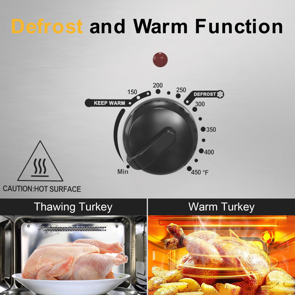 Royalcraft Roaster Oven with Self-Basting Lid, 18qt Electric Roaster with Removable Pan & Rack, Turkey Roaster Oven with Defrost & Warm Function, Stainless Steel, Silver