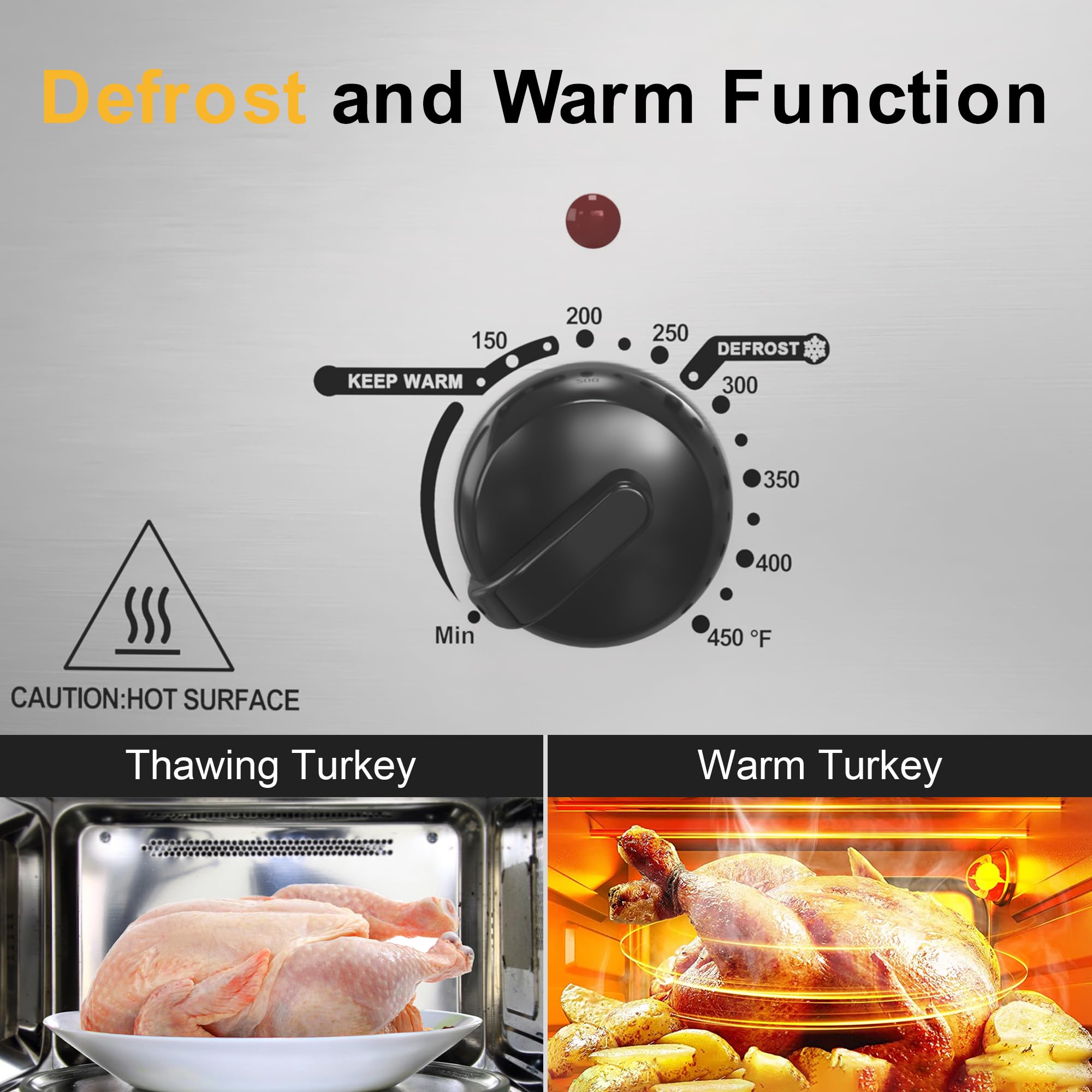 Royalcraft Roaster Oven with Self-Basting Lid, 18qt Electric Roaster with Removable Pan & Rack, Turkey Roaster Oven with Defrost & Warm Function, Stainless Steel, Silver