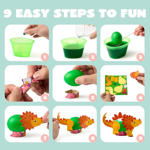 JOYIN 37 PCS Dinosaur Easter Egg Dye Kit - Fun Coloring Set with Dye Tablets & Stickers for Creative Egg Hunts