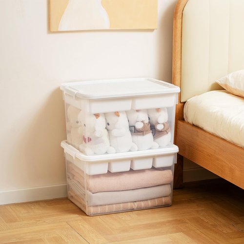 Citylife 32 QT Stackable Storage Bins - Tool Box Organizer with Lid & Removable Tray for Beads & Sewing