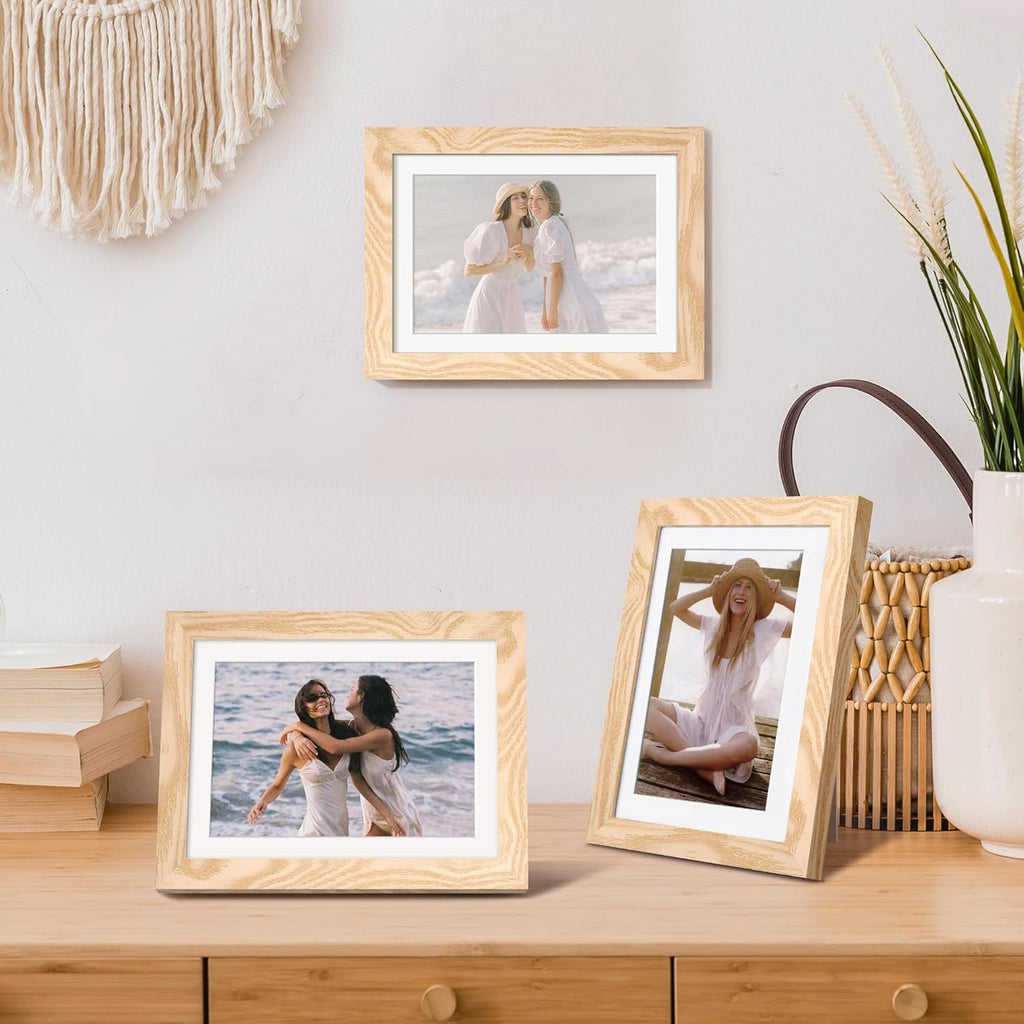 Upsimples 5x7 Picture Frame - Versatile Display for 4x6 Photos with Mat or 5x7 Without - Natural Finish