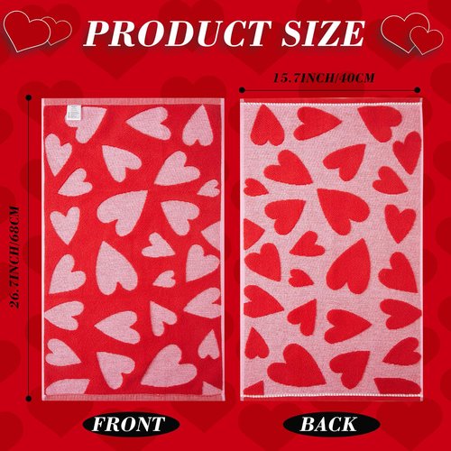 Peryiter 4 Pcs Valentines Day Hand Towels 3D Jacquard Red Heart Fingertip Towels for Bathroom 100% Cotton Soft Kitchen Decorative Set for Valentine Gift Bath Decorations (15.7'' x 26.7'')