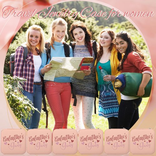 Clysee 6 Pcs Girls Trip Gifts Favors Jewelry Organizer with Pattern Birthday Gifts for Bestie Women Bride Wedding Anniversary for Mom Wife Weekend 2026 Summer Holiday Travel(Pink,Galentine's Gang)